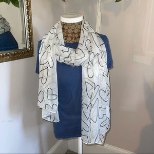 INC white with black hearts sheer scarf